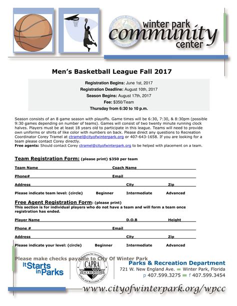 basketball registration form template